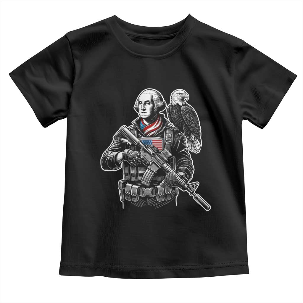 George Washington Tactical Soldier Toddler T Shirt Military Patriot Bald Eagle USA Flag Gift TS12 Black Print Your Wear