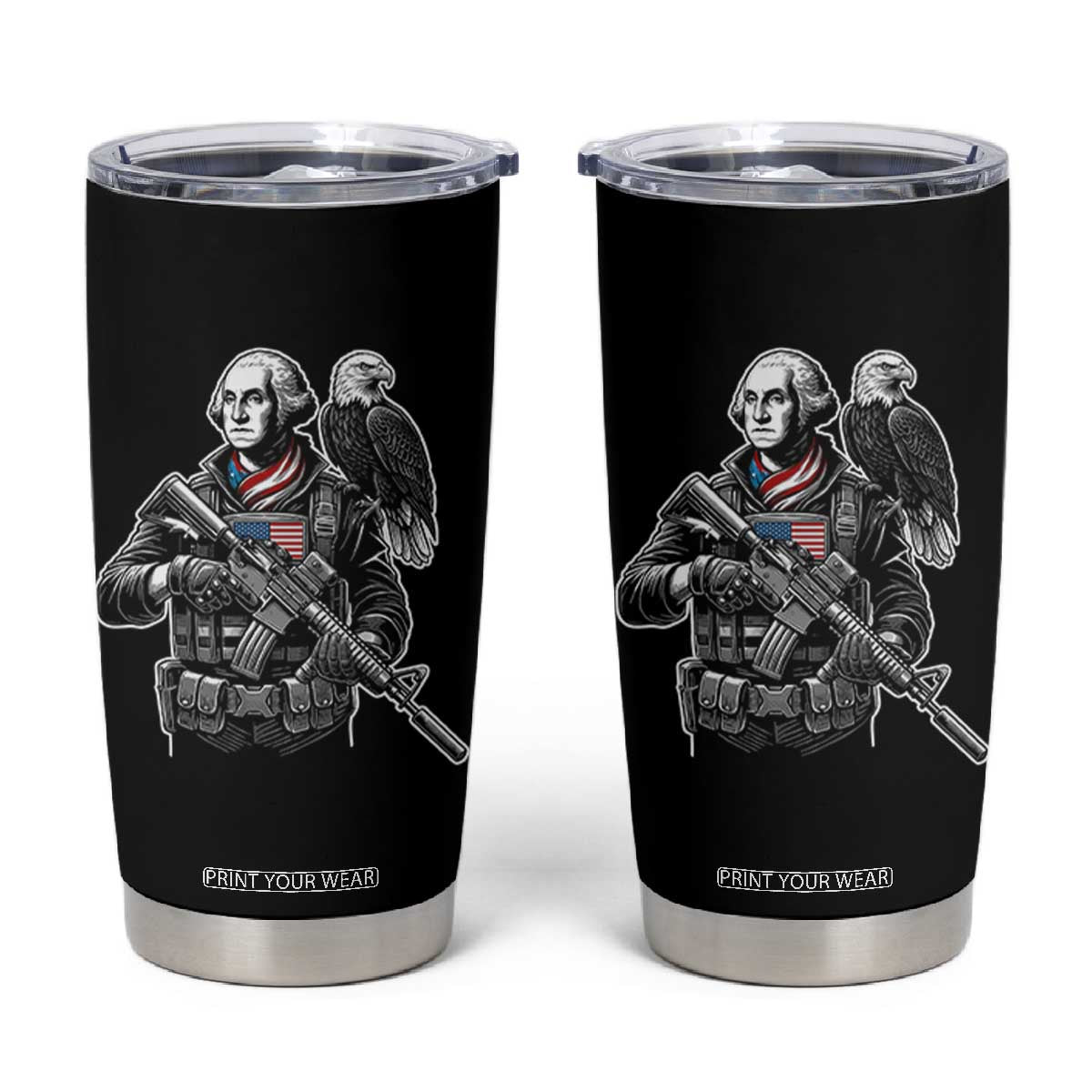 George Washington Tactical Soldier Tumbler Cup Military Patriot Bald Eagle USA Flag Gift TS12 Black Print Your Wear