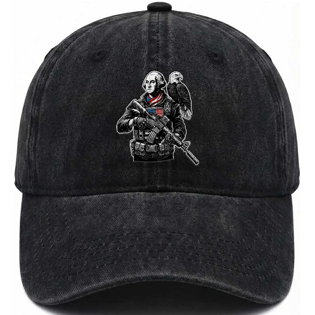 George Washington Tactical Soldier Washed Cotton Baseball Cap Military Patriot Bald Eagle USA Flag Gift TS12 Print Your Wear