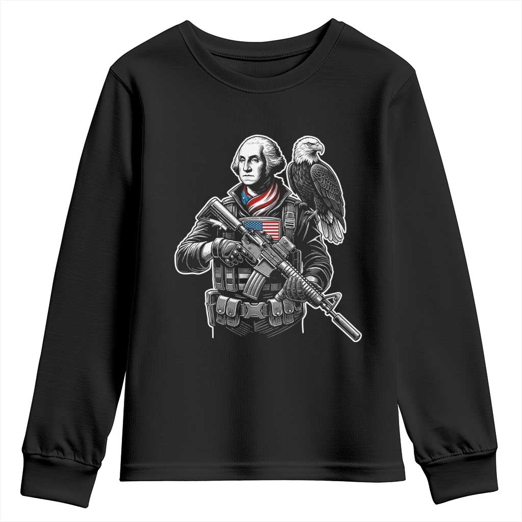 George Washington Tactical Soldier Youth Sweatshirt Military Patriot Bald Eagle USA Flag Gift TS12 Black Print Your Wear