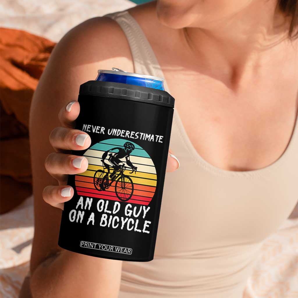 Never Underestimate An Old Guy On A Bicycle 4 in 1 Can Cooler Tumbler Cycling Lover Gift