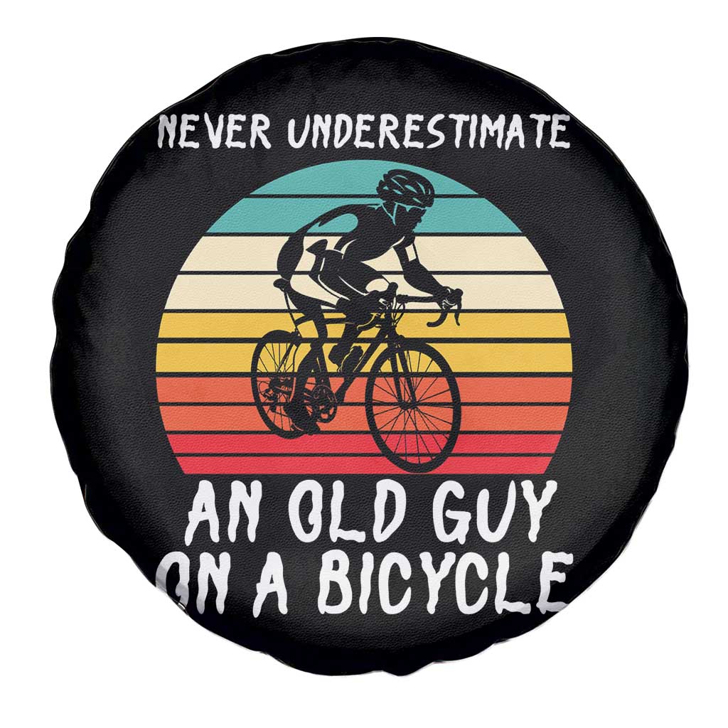 Never Underestimate An Old Guy On A Bicycle Spare Tire Cover Cycling Lover Gift