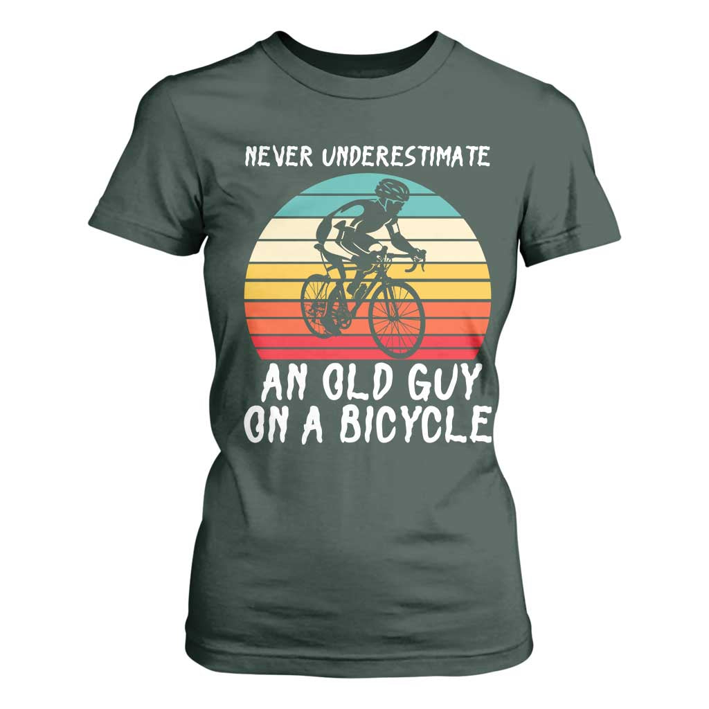 Never Underestimate An Old Guy On A Bicycle T Shirt For Women Cycling Lover Gift