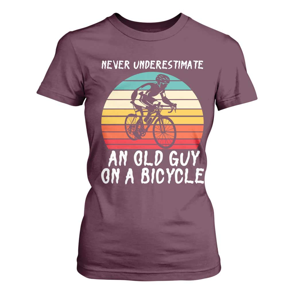 Never Underestimate An Old Guy On A Bicycle T Shirt For Women Cycling Lover Gift