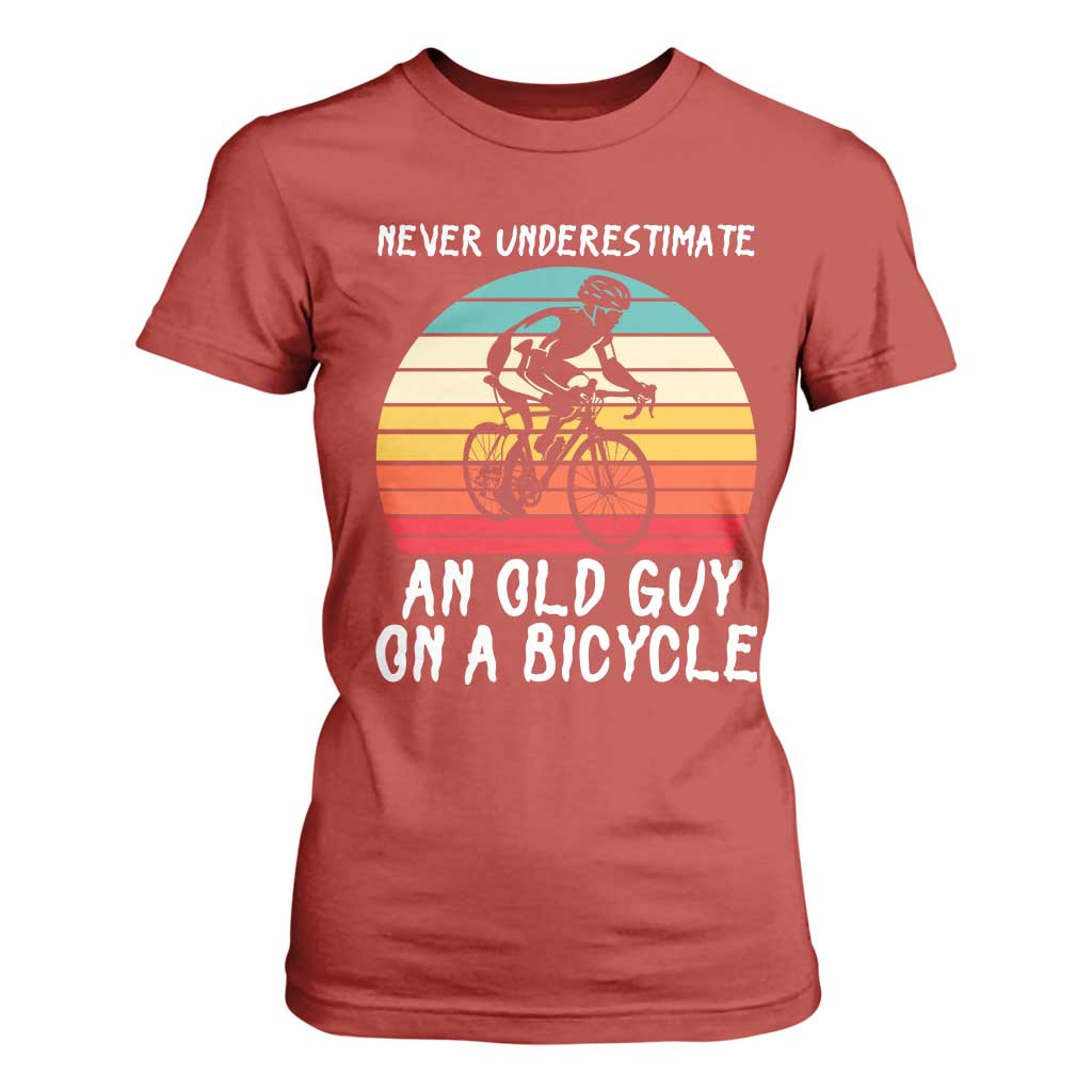 Never Underestimate An Old Guy On A Bicycle T Shirt For Women Cycling Lover Gift