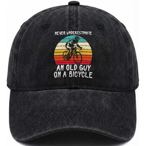 Never Underestimate An Old Guy On A Bicycle Washed Cotton Baseball Cap Cycling Lover Gift