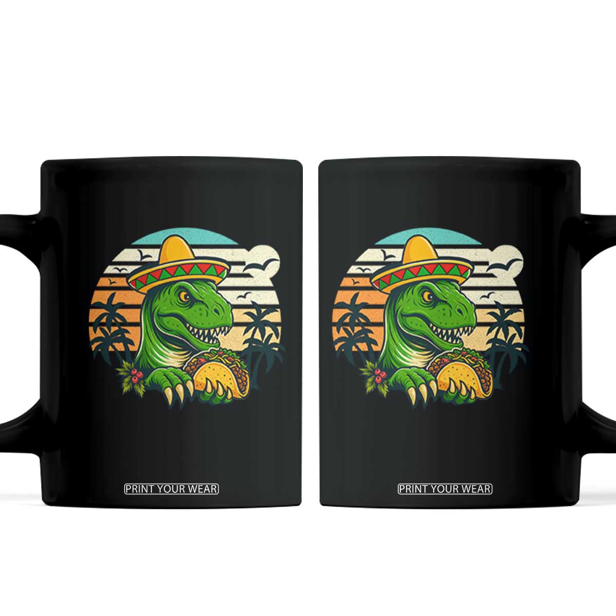 Funny Tacos Dinosaur Coffee Mug Mexican Food Lover Gift TS12 Black Print Your Wear