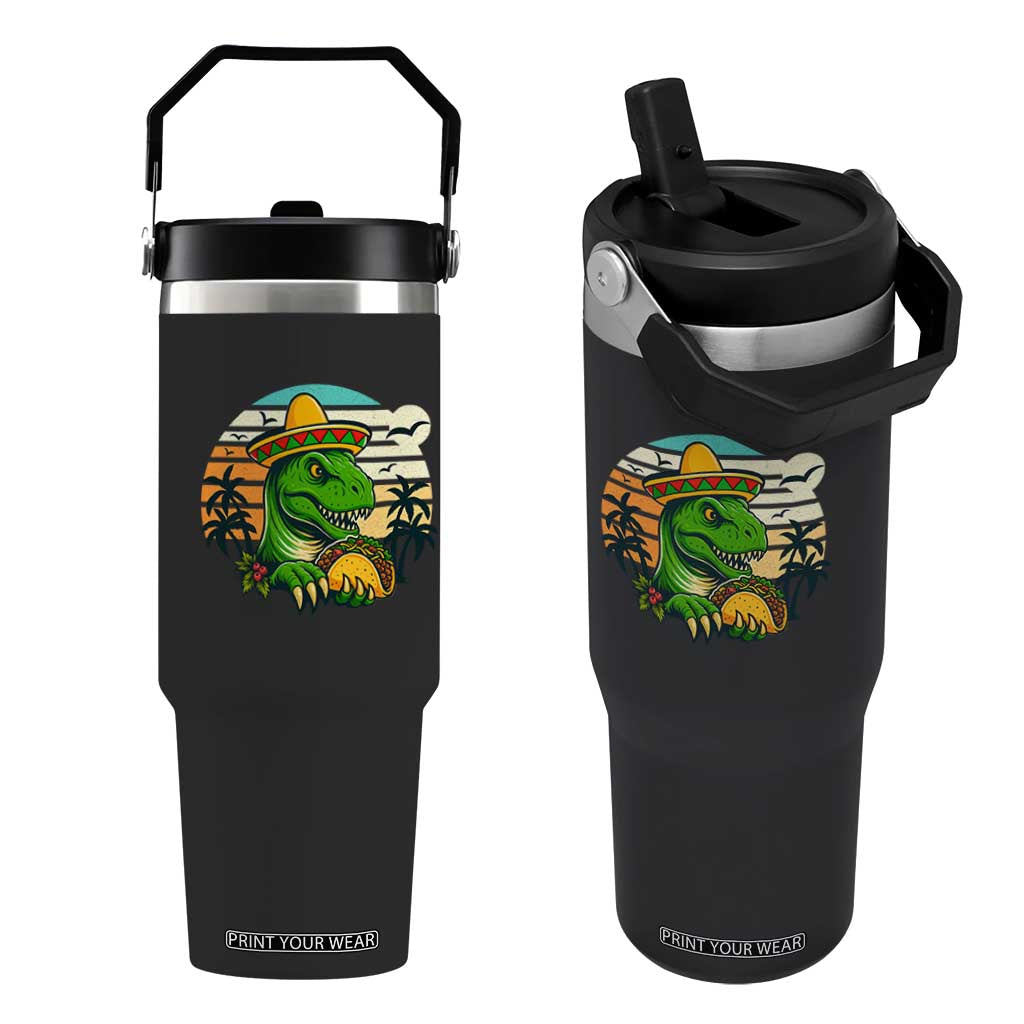 Funny Tacos Dinosaur Flip Straw Tumbler Mexican Food Lover Gift TS12 One Size: 30 oz Black Print Your Wear
