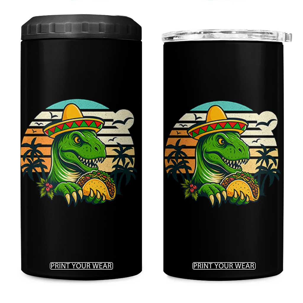 Funny Tacos Dinosaur 4 in 1 Can Cooler Tumbler Mexican Food Lover Gift TS12 One Size: 16 oz Black Print Your Wear