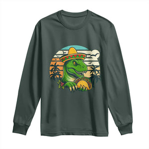 Funny Tacos Dinosaur Long Sleeve Shirt Mexican Food Lover Gift TS12 Dark Forest Green Print Your Wear