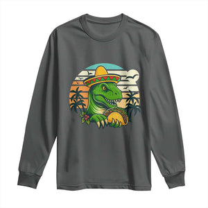 Funny Tacos Dinosaur Long Sleeve Shirt Mexican Food Lover Gift TS12 Dark Heather Print Your Wear