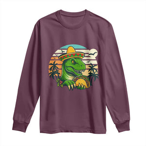Funny Tacos Dinosaur Long Sleeve Shirt Mexican Food Lover Gift TS12 Maroon Print Your Wear