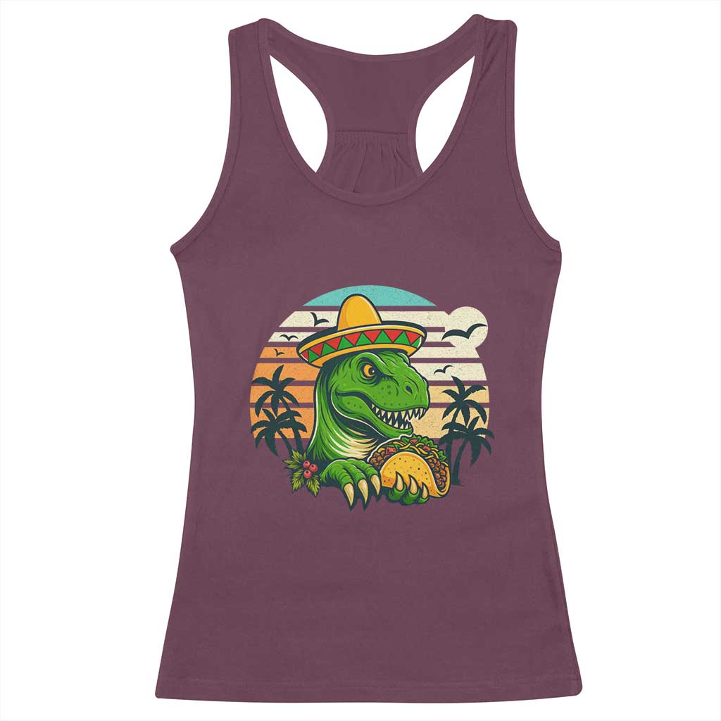 Funny Tacos Dinosaur Racerback Tank Top Mexican Food Lover Gift TS12 Maroon Print Your Wear