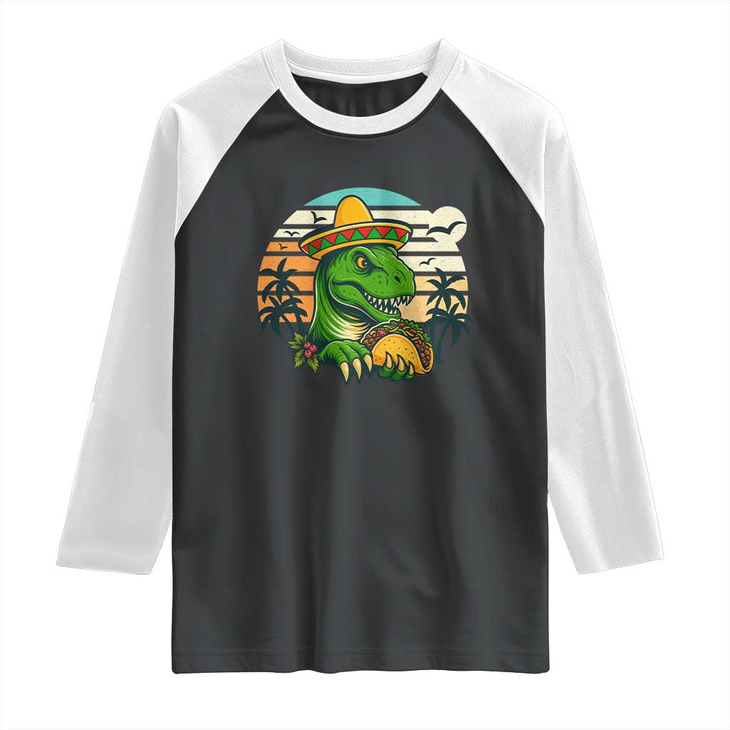 Funny Tacos Dinosaur Raglan Shirt Mexican Food Lover Gift TS12 Black White Print Your Wear