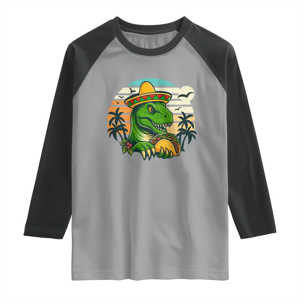 Funny Tacos Dinosaur Raglan Shirt Mexican Food Lover Gift TS12 Sport Gray Black Print Your Wear