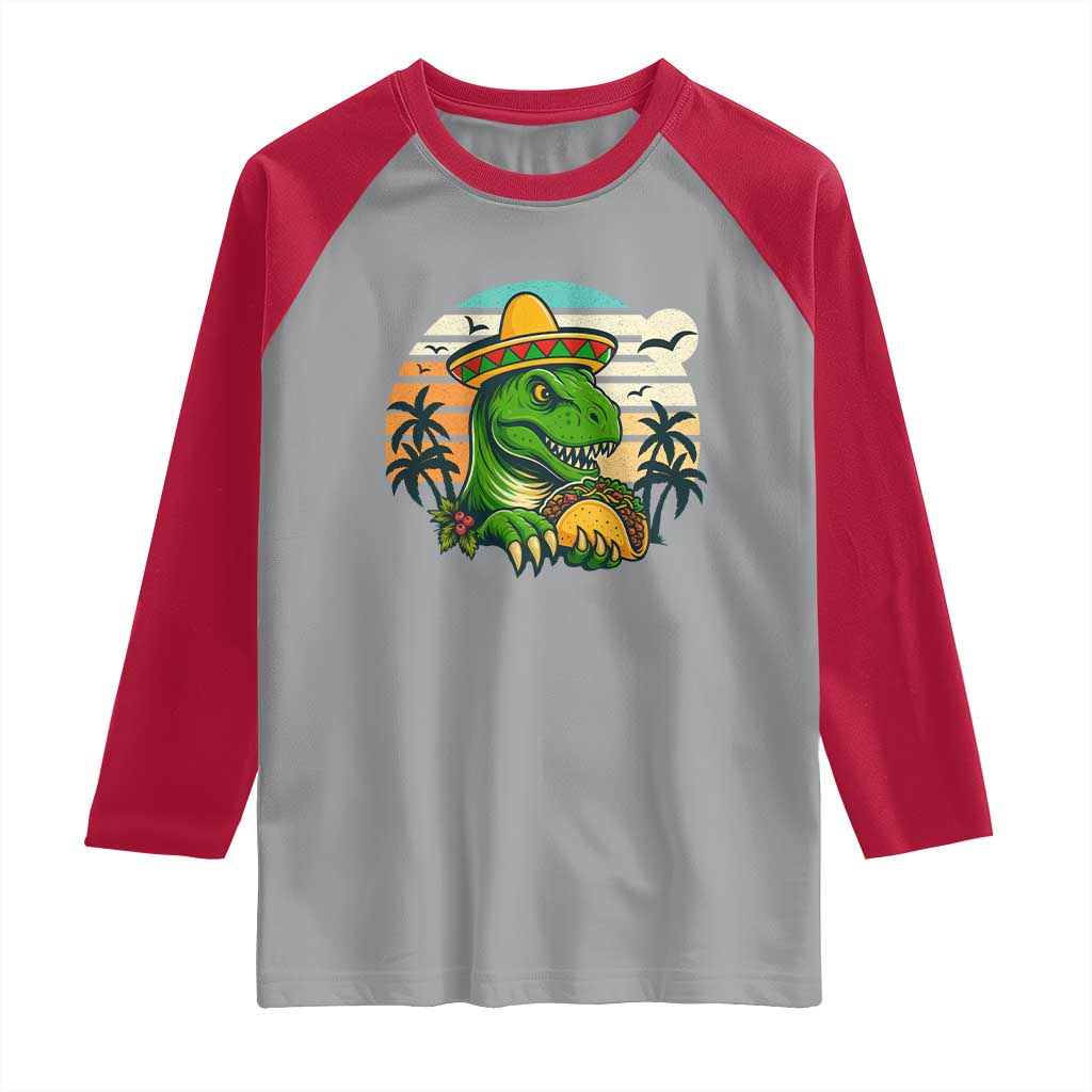 Funny Tacos Dinosaur Raglan Shirt Mexican Food Lover Gift TS12 Sport Gray Red Print Your Wear
