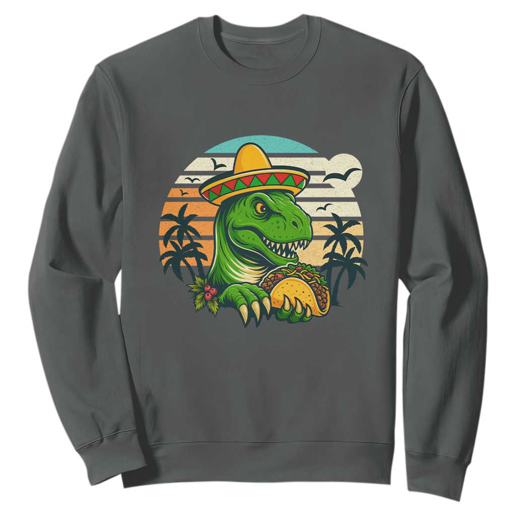 Funny Tacos Dinosaur Sweatshirt Mexican Food Lover Gift TS12 Dark Heather Print Your Wear