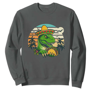 Funny Tacos Dinosaur Sweatshirt Mexican Food Lover Gift TS12 Dark Heather Print Your Wear