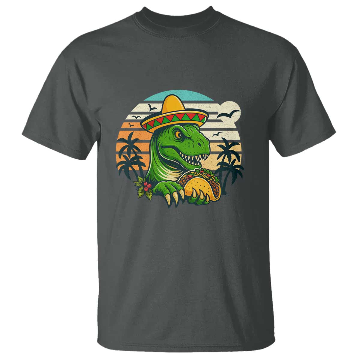 Funny Tacos Dinosaur T Shirt Mexican Food Lover Gift TS12 Dark Heather Print Your Wear