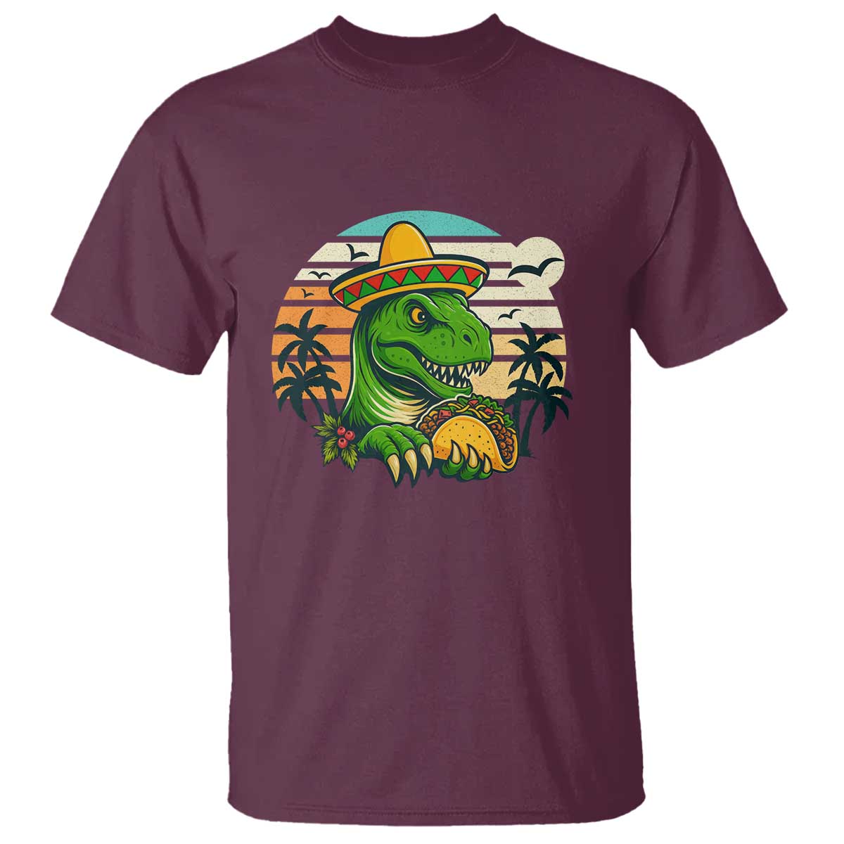 Funny Tacos Dinosaur T Shirt Mexican Food Lover Gift TS12 Maroon Print Your Wear