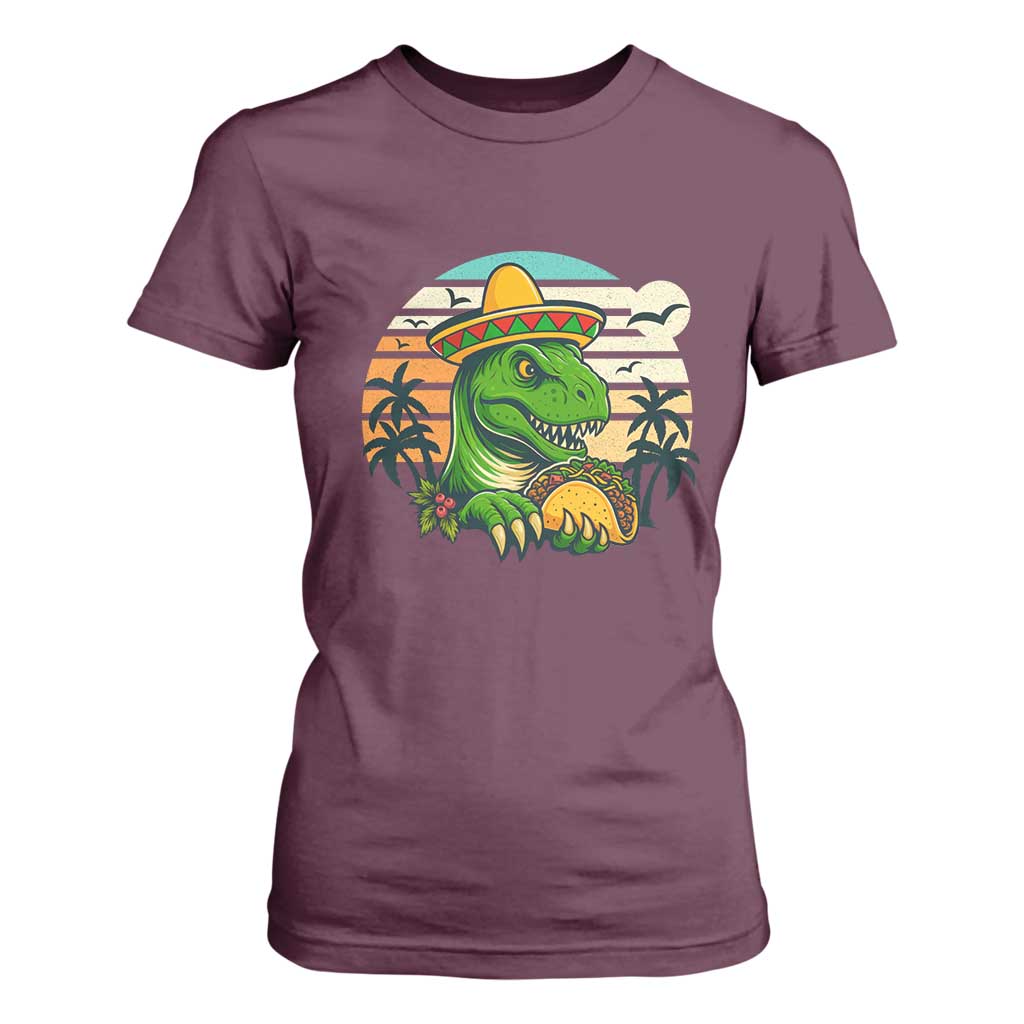 Funny Tacos Dinosaur T Shirt For Women Mexican Food Lover Gift TS12 Maroon Print Your Wear