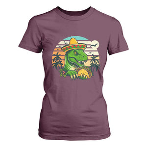 Funny Tacos Dinosaur T Shirt For Women Mexican Food Lover Gift TS12 Maroon Print Your Wear