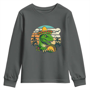 Funny Tacos Dinosaur Youth Sweatshirt Mexican Food Lover Gift TS12 Dark Heather Print Your Wear