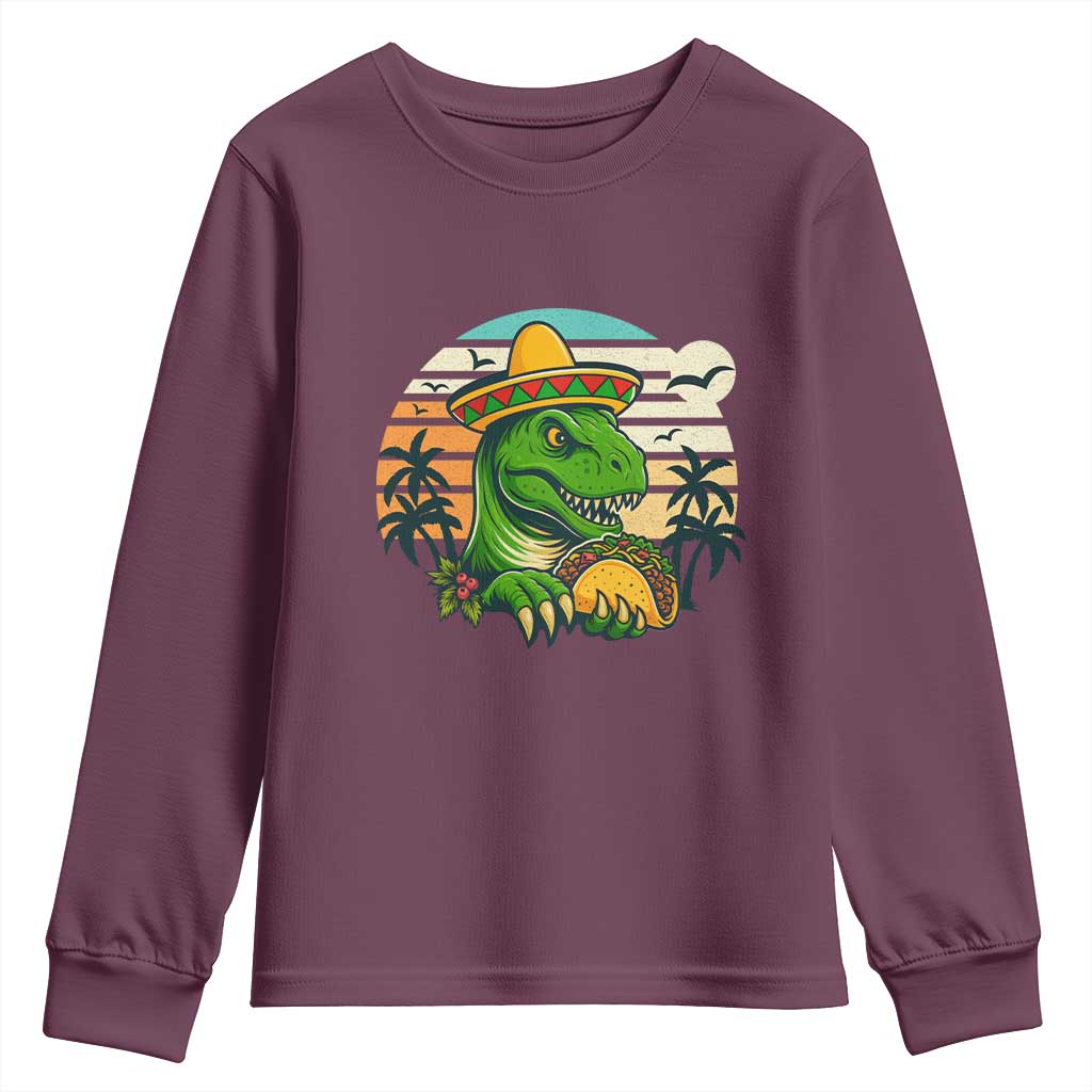 Funny Tacos Dinosaur Youth Sweatshirt Mexican Food Lover Gift TS12 Maroon Print Your Wear