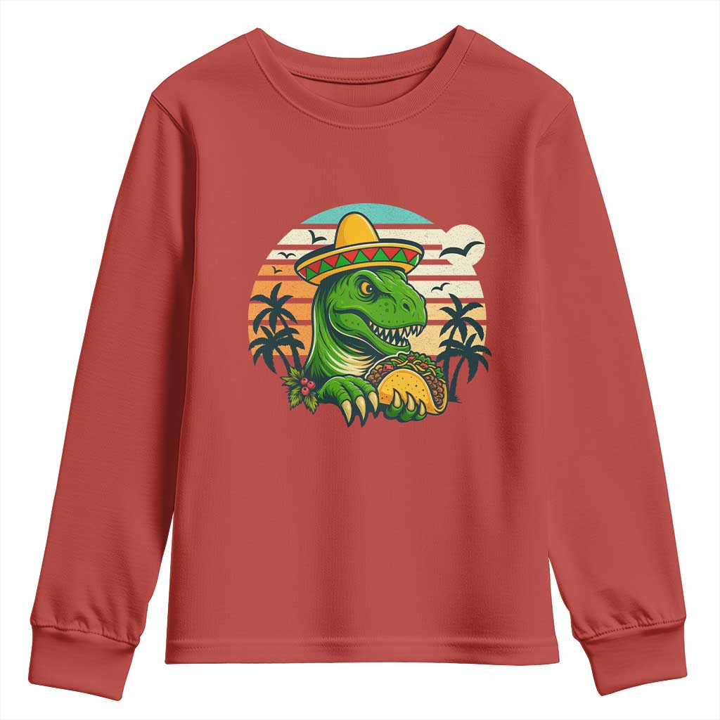 Funny Tacos Dinosaur Youth Sweatshirt Mexican Food Lover Gift TS12 Red Print Your Wear
