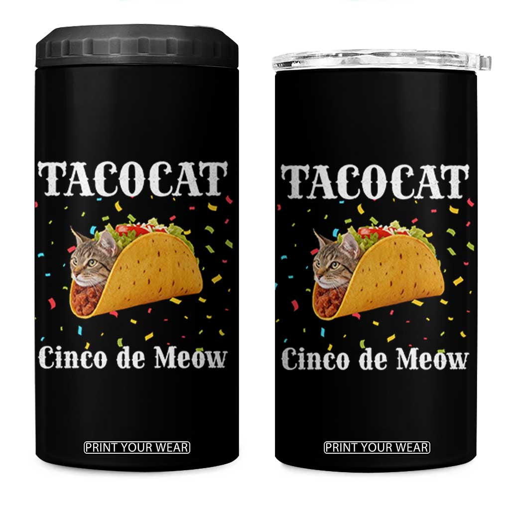 Funny Taco Cat Cinco De Meow 4 in 1 Can Cooler Tumbler Mexican Food Lover Gift TS12 One Size: 16 oz Black Print Your Wear