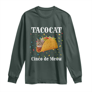 Funny Taco Cat Cinco De Meow Long Sleeve Shirt Mexican Food Lover Gift TS12 Dark Forest Green Print Your Wear