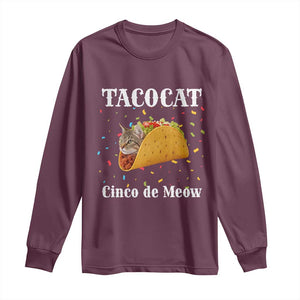 Funny Taco Cat Cinco De Meow Long Sleeve Shirt Mexican Food Lover Gift TS12 Maroon Print Your Wear