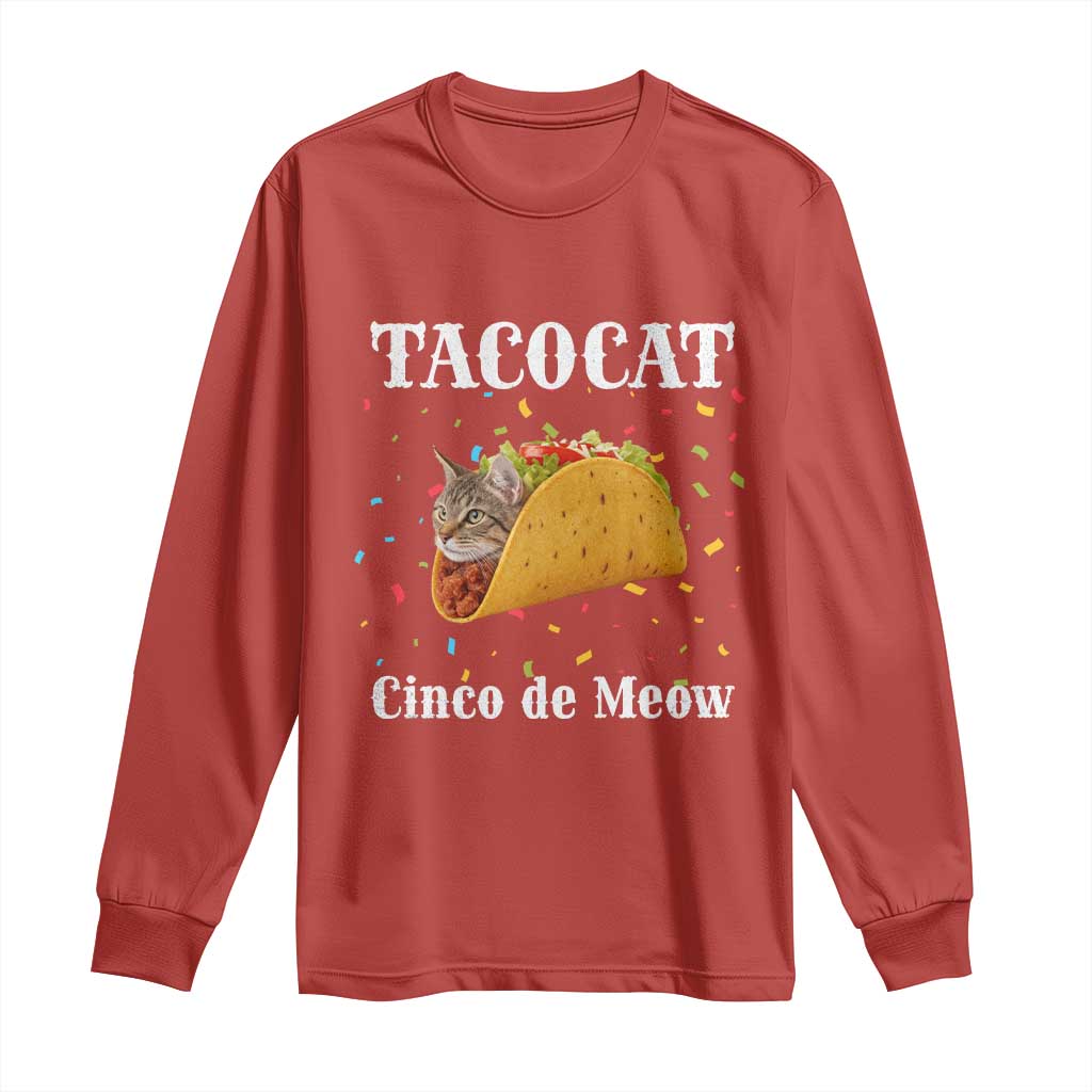 Funny Taco Cat Cinco De Meow Long Sleeve Shirt Mexican Food Lover Gift TS12 Red Print Your Wear