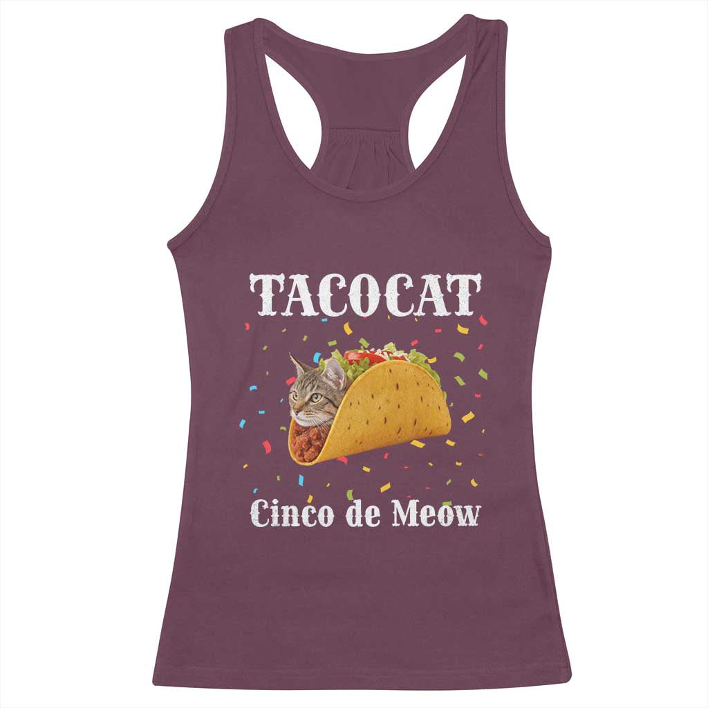 Funny Taco Cat Cinco De Meow Racerback Tank Top Mexican Food Lover Gift TS12 Maroon Print Your Wear