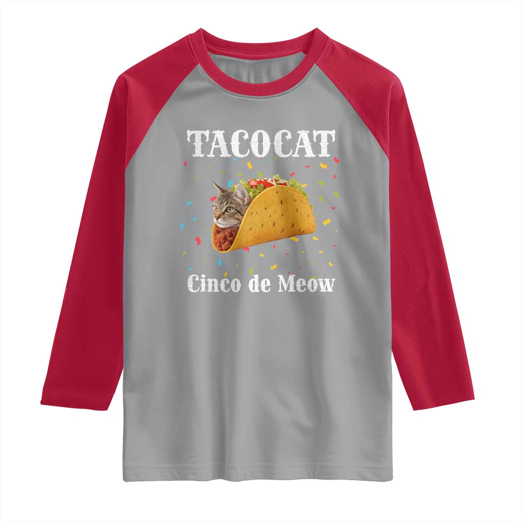 Funny Taco Cat Cinco De Meow Raglan Shirt Mexican Food Lover Gift TS12 Sport Gray Red Print Your Wear