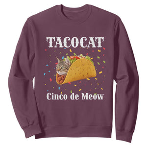Funny Taco Cat Cinco De Meow Sweatshirt Mexican Food Lover Gift TS12 Maroon Print Your Wear