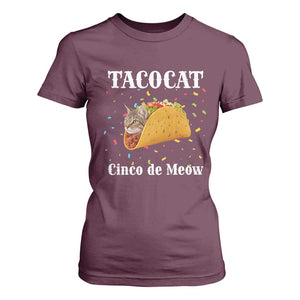 Funny Taco Cat Cinco De Meow T Shirt For Women Mexican Food Lover Gift TS12 Maroon Print Your Wear