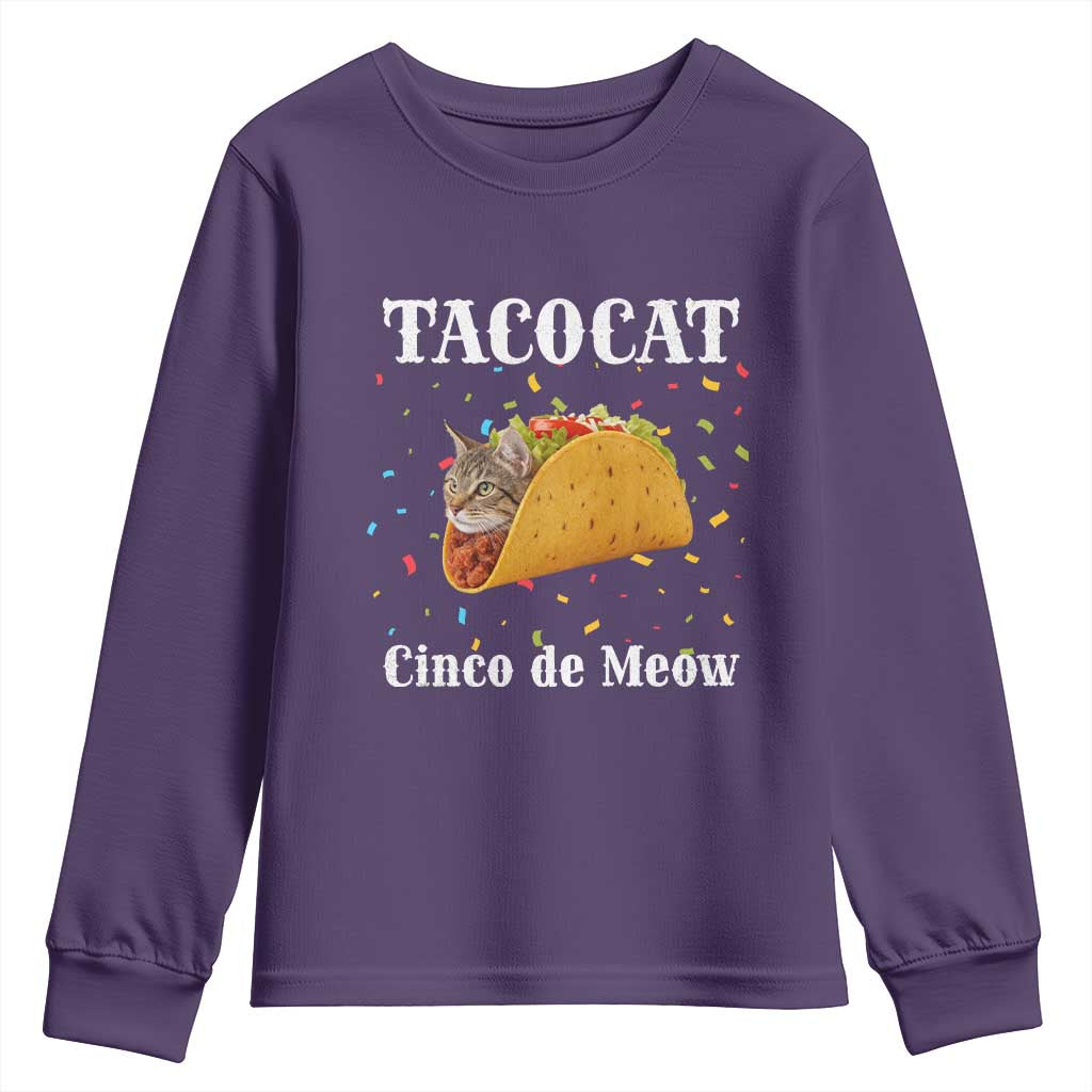 Funny Taco Cat Cinco De Meow Youth Sweatshirt Mexican Food Lover Gift TS12 Purple Print Your Wear