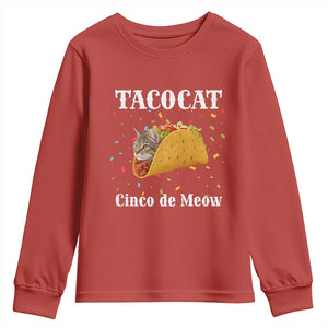 Funny Taco Cat Cinco De Meow Youth Sweatshirt Mexican Food Lover Gift TS12 Red Print Your Wear