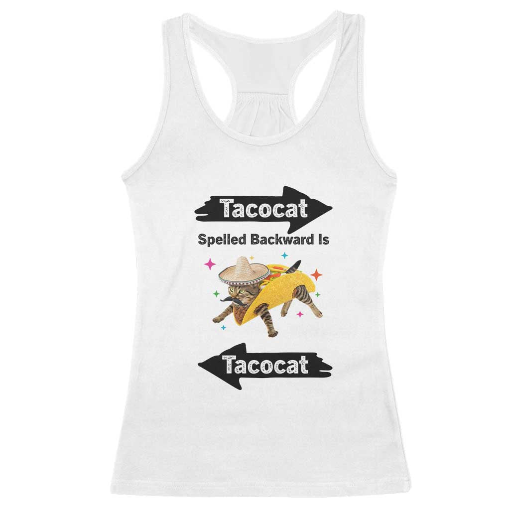 Funny Tacocat Spelled Backward Is Tacocat Racerback Tank Top Mexican Food Lover Gift TS12 White Print Your Wear
