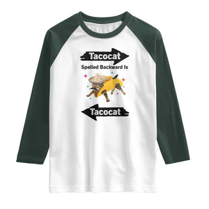 Funny Tacocat Spelled Backward Is Tacocat Raglan Shirt Mexican Food Lover Gift TS12 White Dark Forest Green Print Your Wear