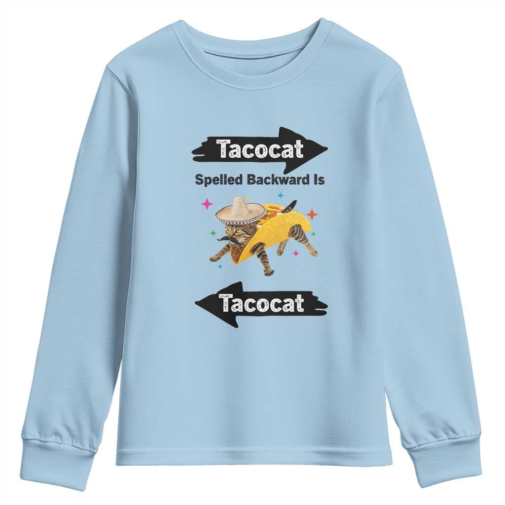 Funny Tacocat Spelled Backward Is Tacocat Youth Sweatshirt Mexican Food Lover Gift TS12 Light Blue Print Your Wear