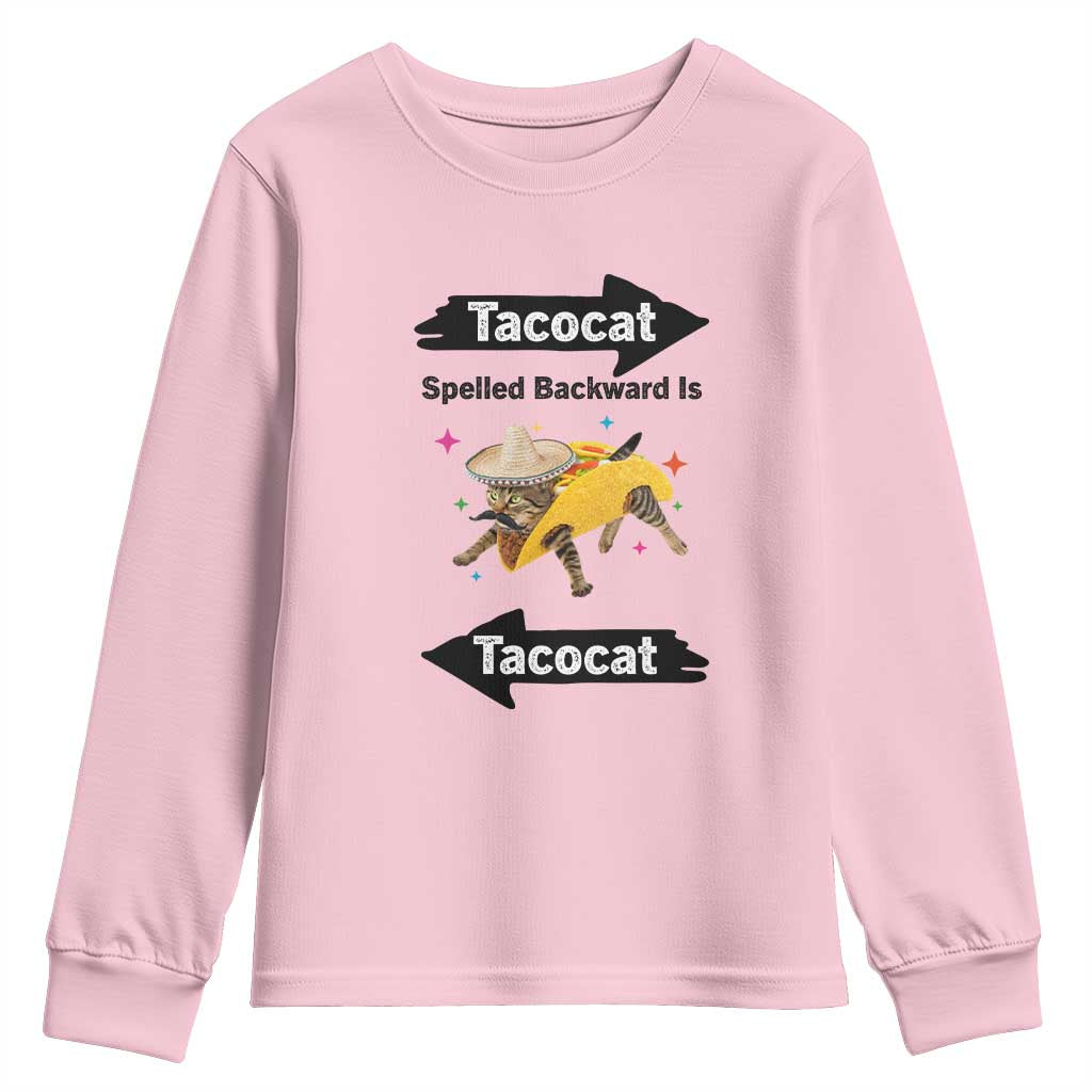 Funny Tacocat Spelled Backward Is Tacocat Youth Sweatshirt Mexican Food Lover Gift TS12 Light Pink Print Your Wear
