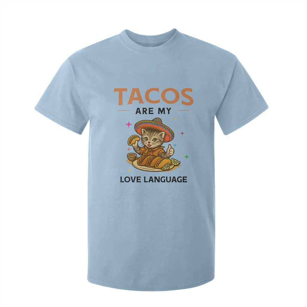 Tacos Are My Love Language T Shirt For Kid Funny Cat Eating Taco TS12 Light Blue Print Your Wear