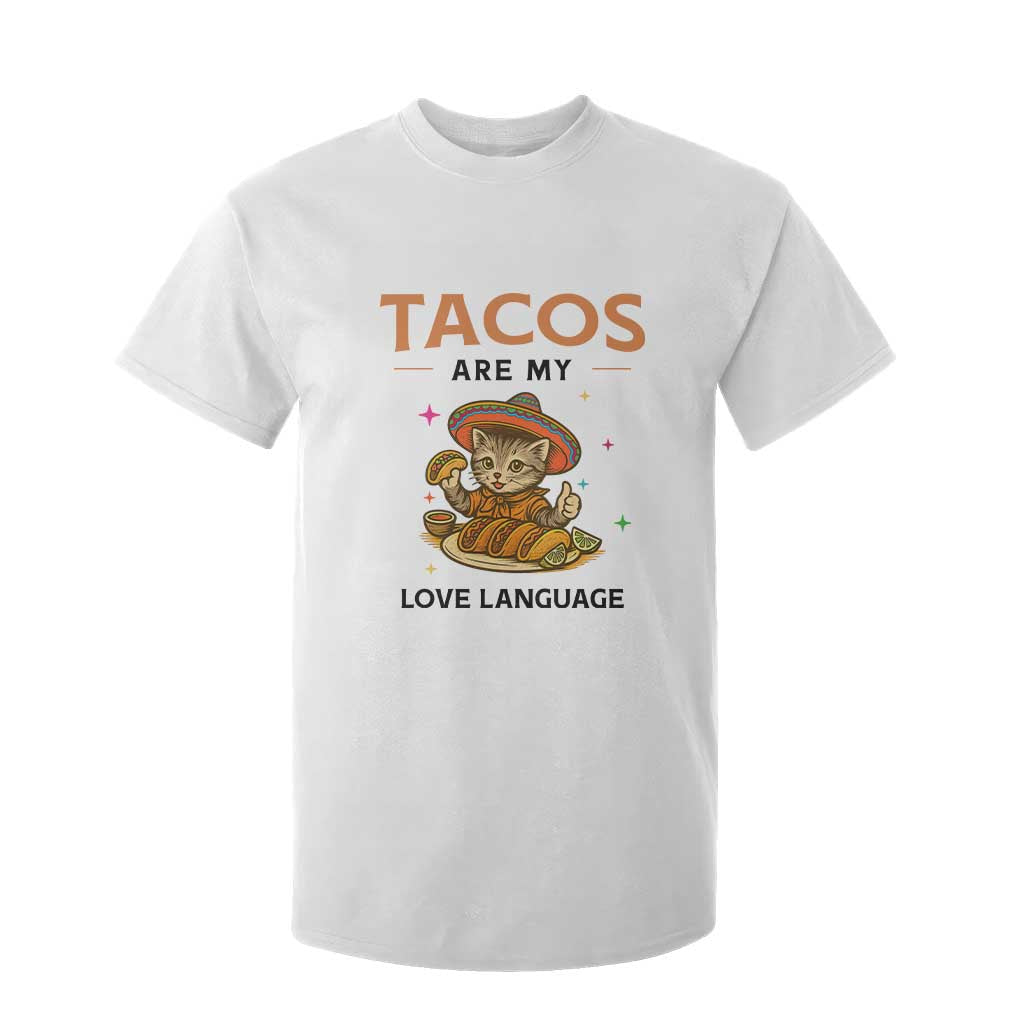 Tacos Are My Love Language T Shirt For Kid Funny Cat Eating Taco TS12 White Print Your Wear