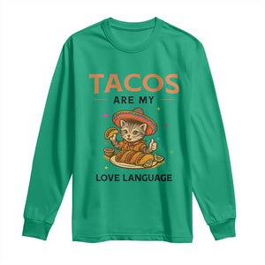 Tacos Are My Love Language Long Sleeve Shirt Funny Cat Eating Taco TS12 Irish Green Print Your Wear