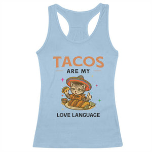 Tacos Are My Love Language Racerback Tank Top Funny Cat Eating Taco TS12 Light Blue Print Your Wear