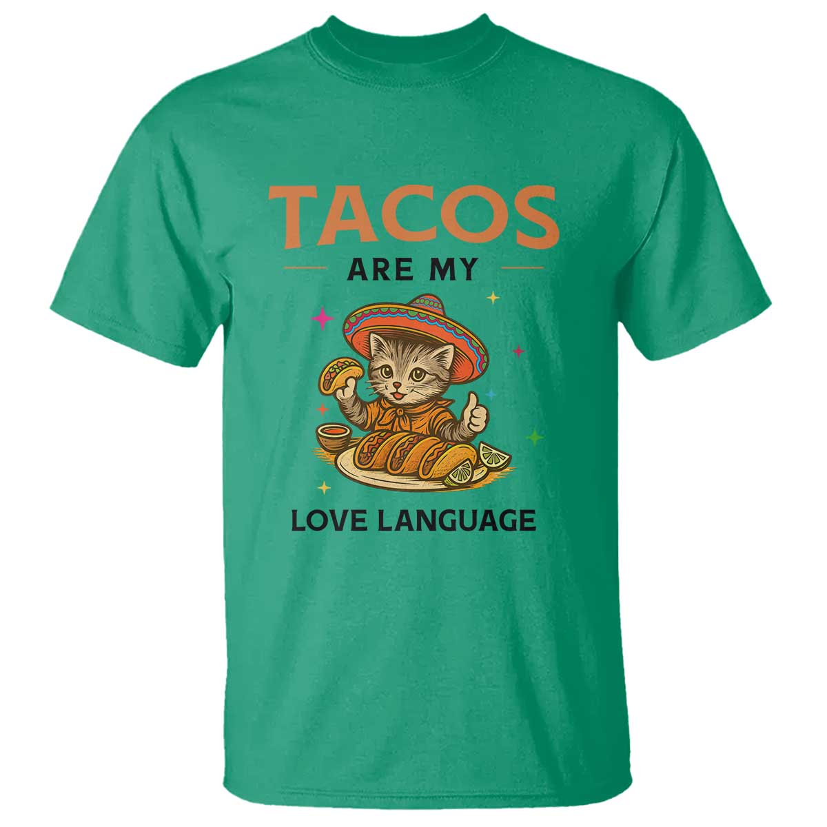 Tacos Are My Love Language T Shirt Funny Cat Eating Taco TS12 Irish Green Print Your Wear