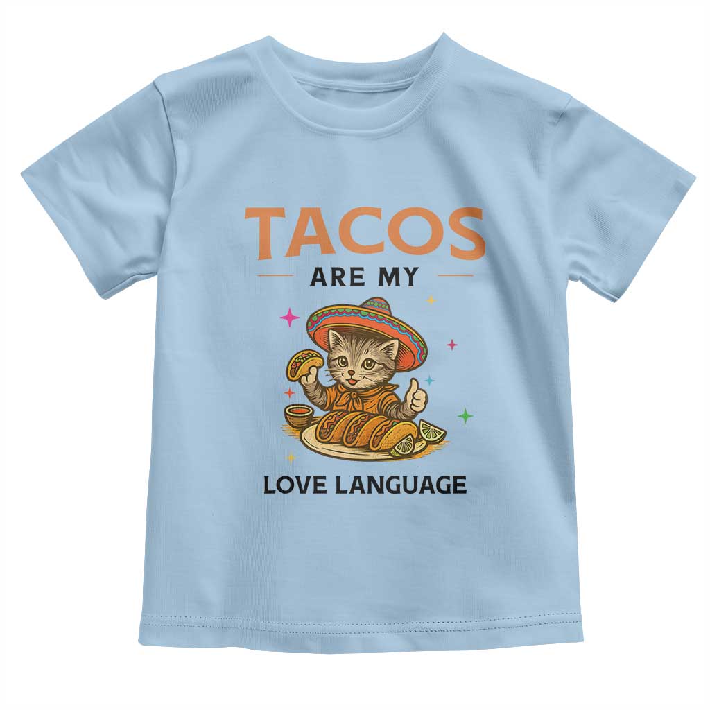 Tacos Are My Love Language Toddler T Shirt Funny Cat Eating Taco TS12 Light Blue Print Your Wear