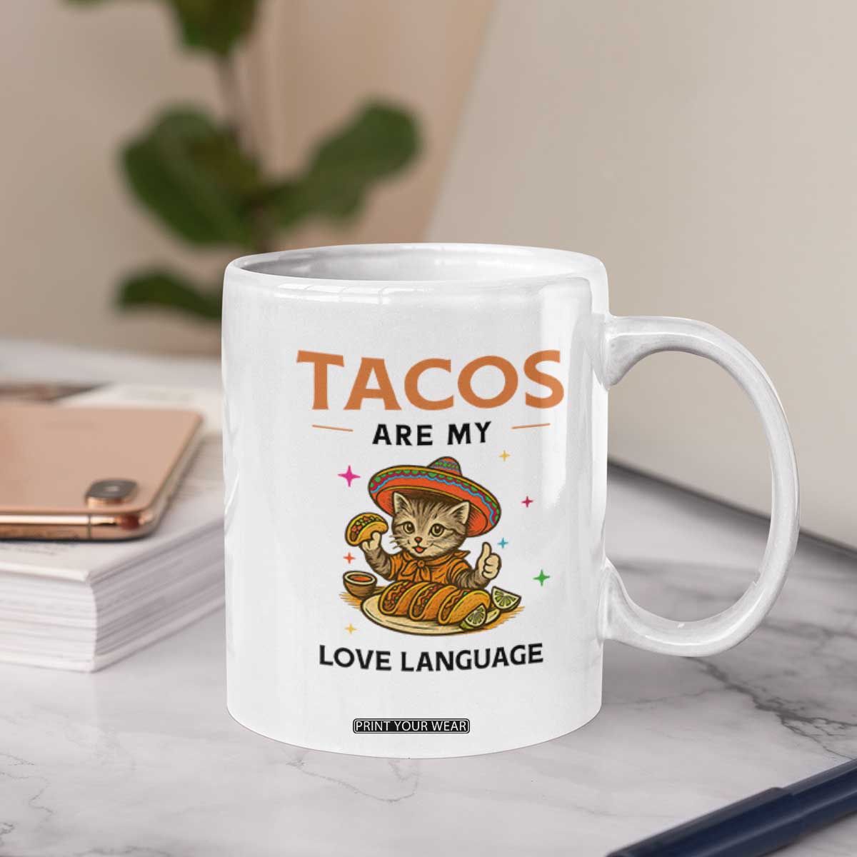 Tacos Are My Love Language Coffee Mug Funny Cat Eating Taco TS12 Print Your Wear